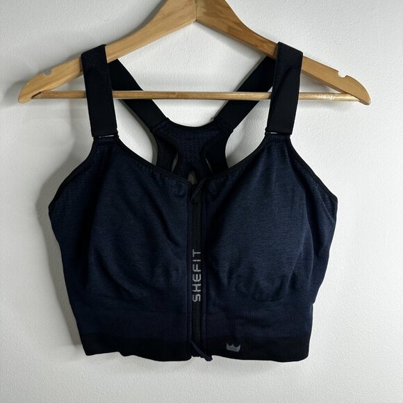 Shefit Sports Bra Womens 6 Luxe Black Zip Front Adjustable High Impact Support - Picture 1 of 7